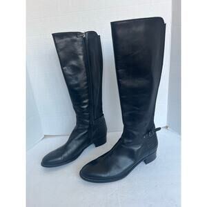 Aquatalia Russell Bromley Black Leather Knee High Riding Dress Side Zip Boots 11